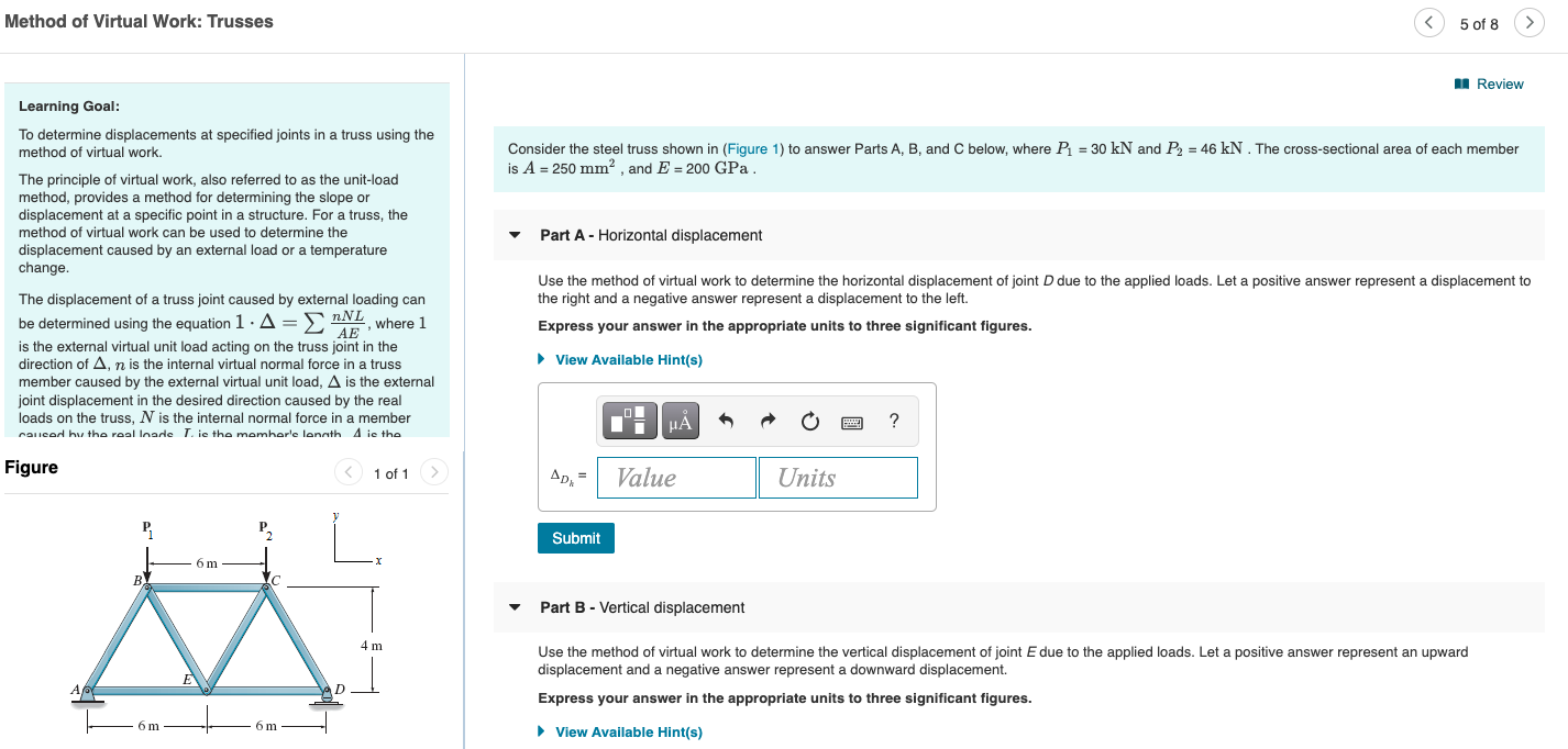 Solved Method Of Virtual Work Trusses Of Review Chegg