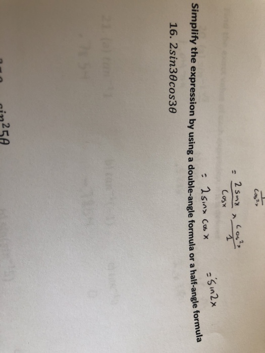 Solved Sin X Simplify The Expression By Using A Double Angle Chegg