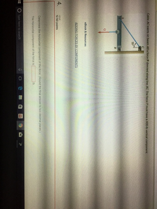 Solved Cable Ac Exerts On Beam Ab A Force P Directed Along Chegg