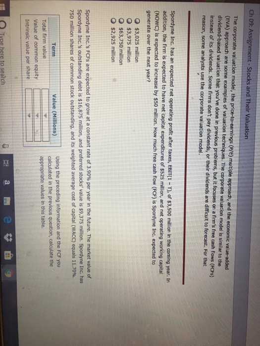 Solved Ch Assignment Stocks And Their Valuation The Chegg