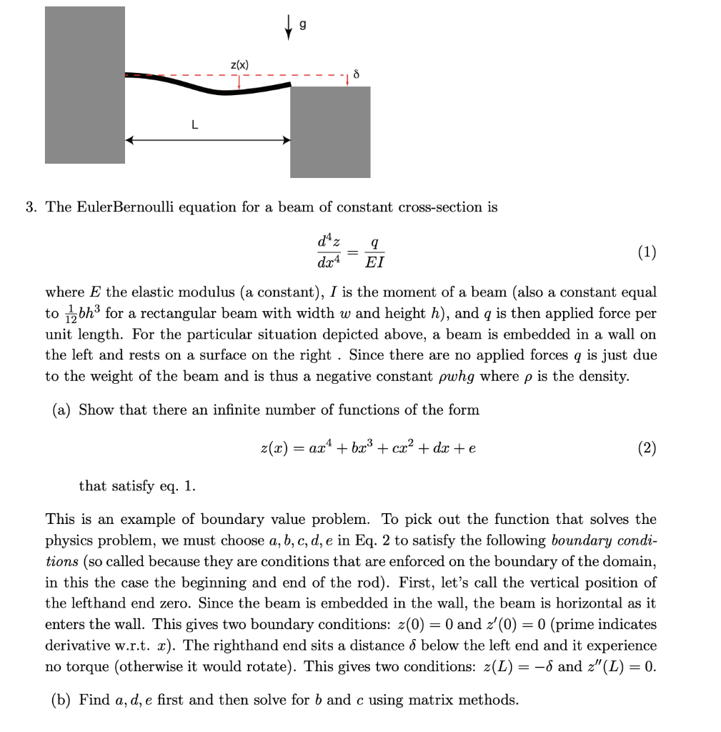 Solved G Z X The EulerBernoulli Equation For A Beam Of Chegg