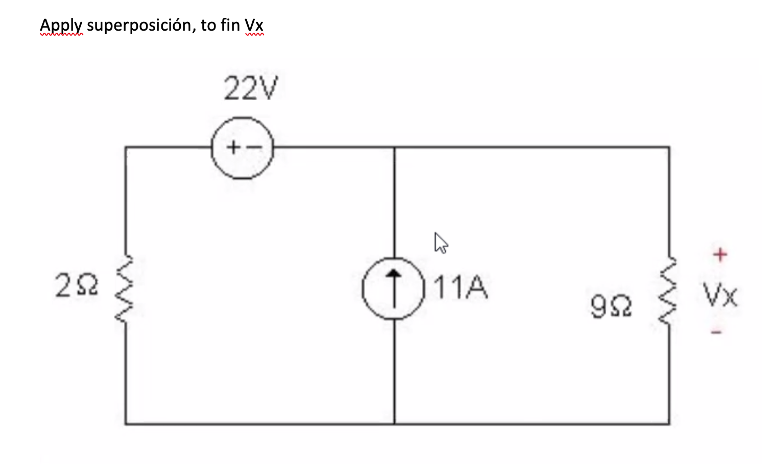 Solved Apply superposición to fin Vx 22V 22 111A 982 Chegg