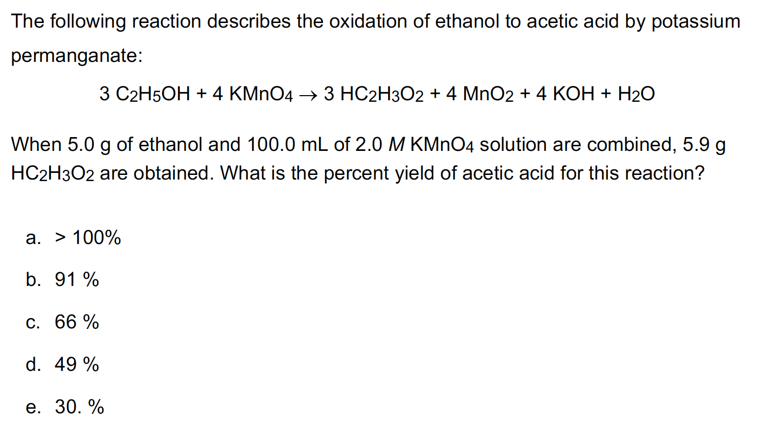 Solved The Following Reaction Describes The Oxidation Of Chegg