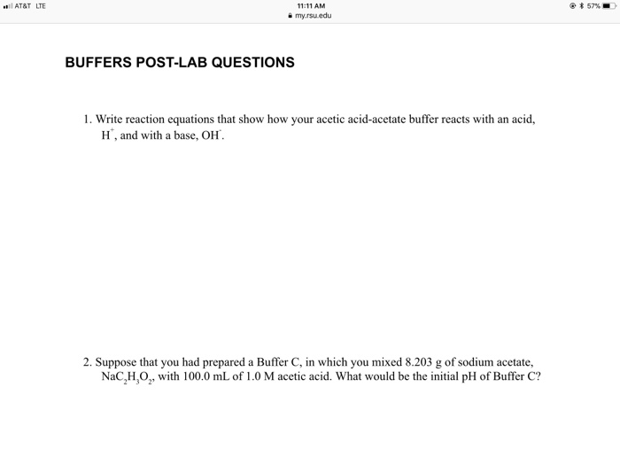 Solved AT T LTE 11 11 AM My Rsu Edu BUFFERS POST LAB Chegg