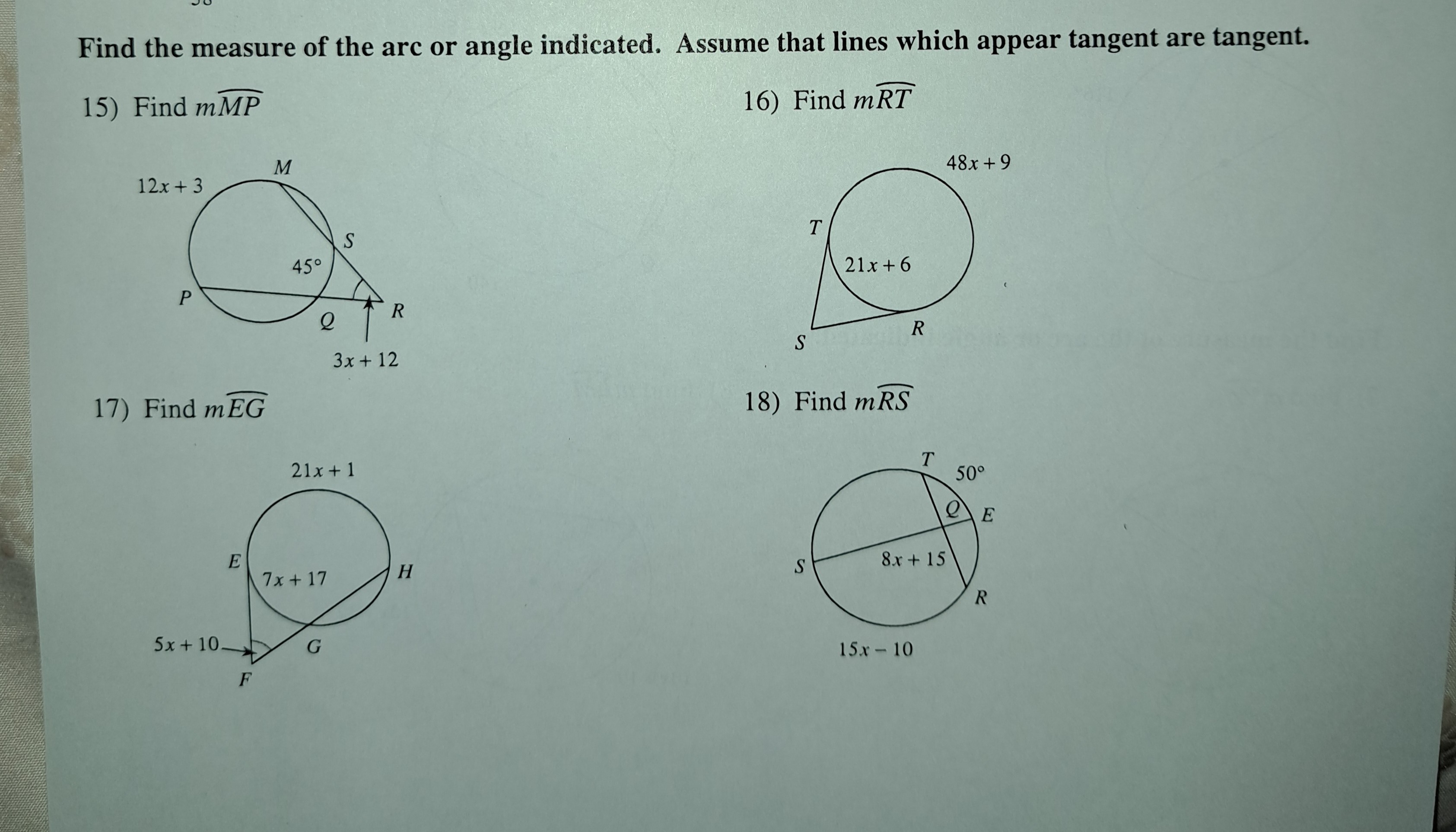 Solved Find The Measure Of The Arc Or Angle Indicated Chegg