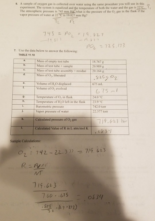 Solved 6 A Sample Of Oxygen Gas Is Collected Over Water Chegg