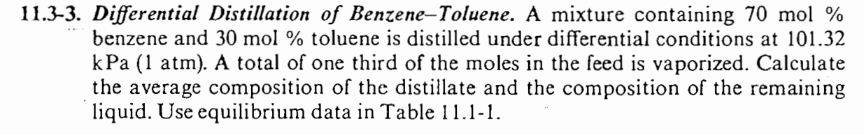 Solved 1 3 3 Differential Distillation Of Benzene Toluene Chegg