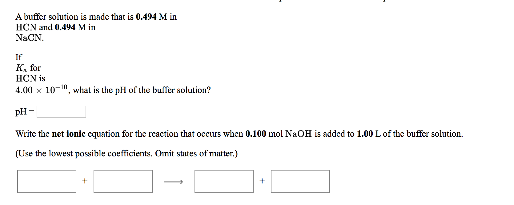 Solved A Buffer Solution Is Made That Is 0 494 M In HCN And Chegg