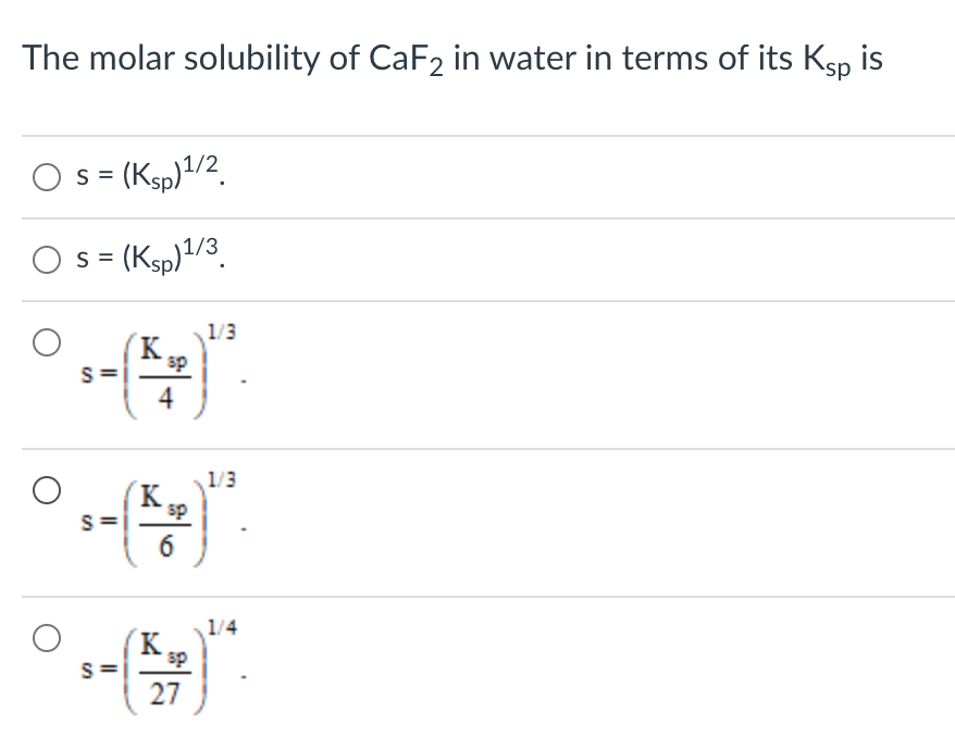 Solved The Molar Solubility Of CaF2 In Water In Terms Of Its Chegg