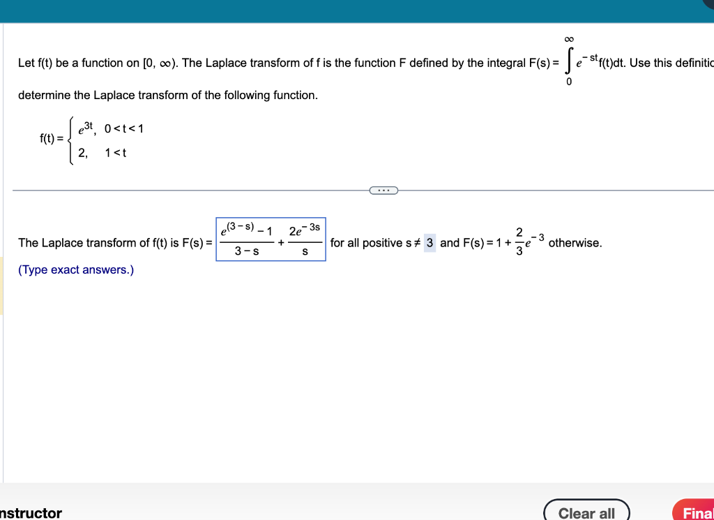 Solved Let F T Be A Function On The Laplace Chegg