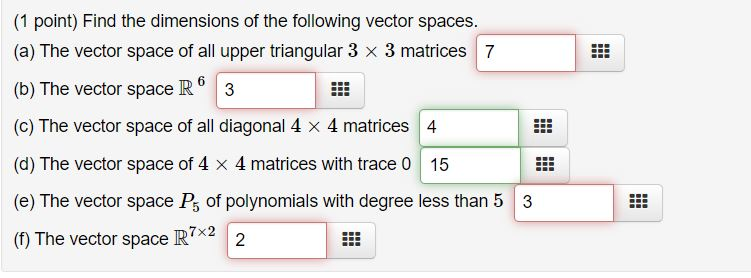 Solved 1 Point Find The Dimensions Of The Following Vector Chegg