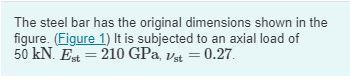 Solved The Steel Bar Has The Original Dimensions Shown In Chegg