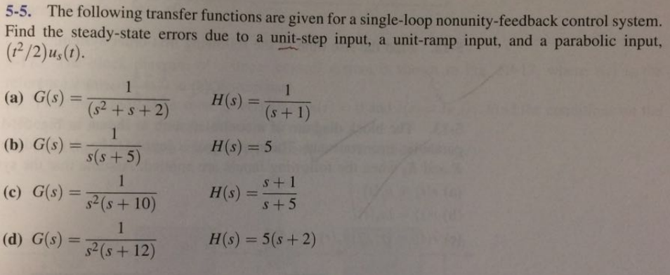 Solved 5 5 The Following Transfer Functions Are Given For A Chegg