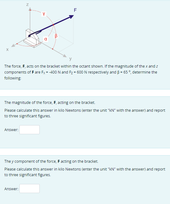 Solved The Force F Acts On The Bracket Within The Octant Chegg