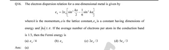 Solved Q The Electron Dispersion Relation For A Chegg