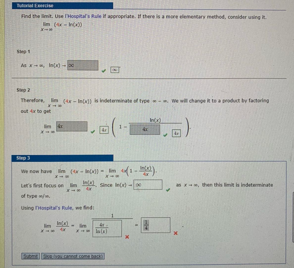 Solved Tutorial Exercise Find The Limit Use L Hospital S Chegg