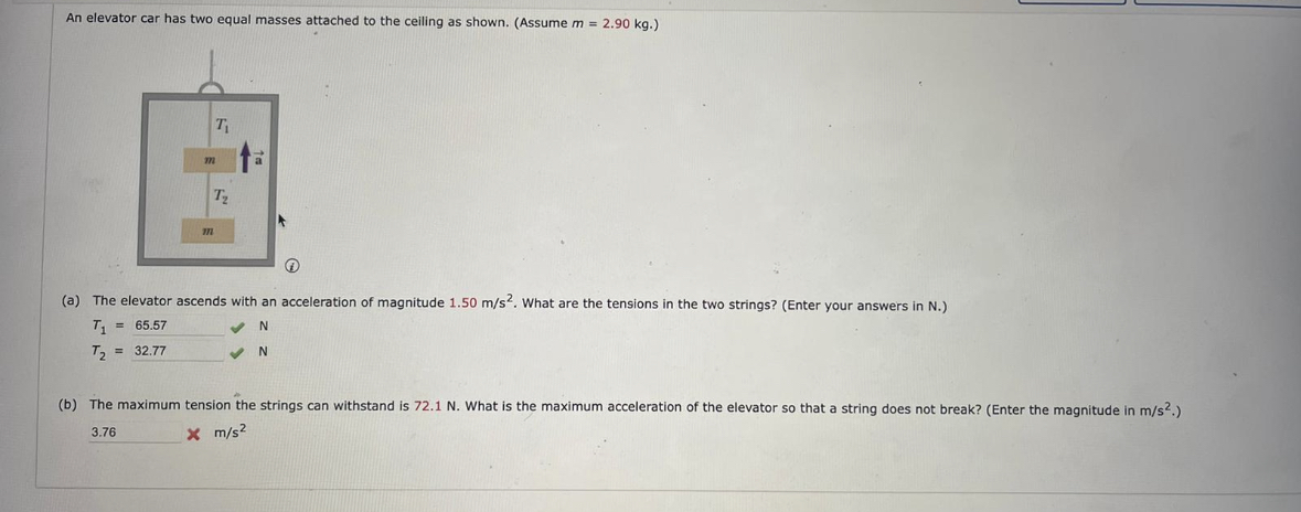 Solved An Elevator Car Has Two Equal Masses Attached To The Chegg