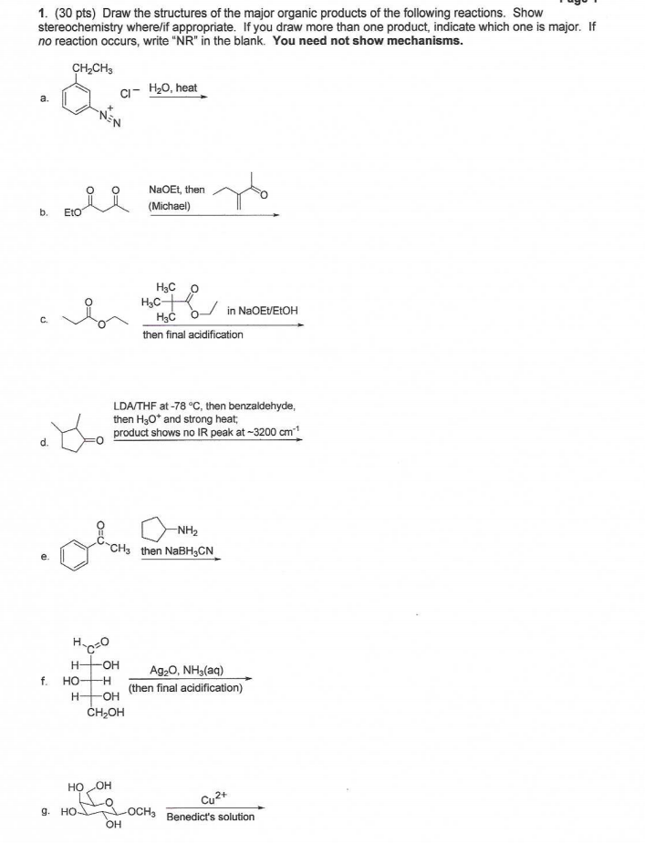 Solved Pts Draw The Structures Of The Major Organic Chegg