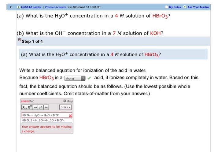 Solved What Is The H O Concentration In A M Solution Of Chegg