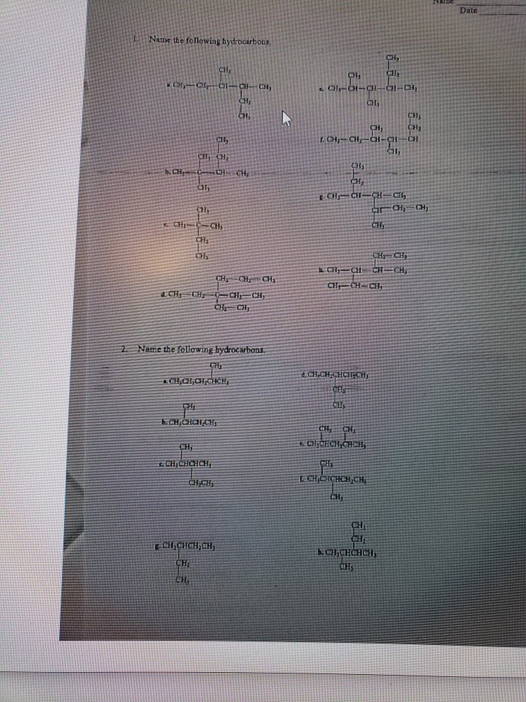 Solved Date Name The Following Hydrocarbons Ch Ch Chegg