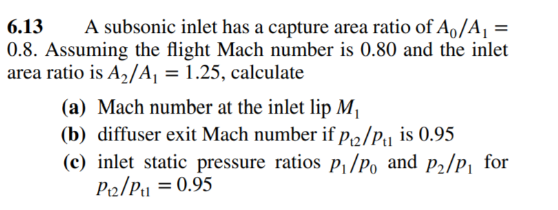 Solved 6 13 A Subsonic Inlet Has A Capture Area Ratio Of Chegg