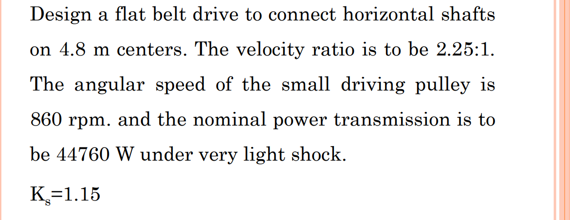 Solved Design A Flat Belt Drive To Connect Horizontal Shafts Chegg