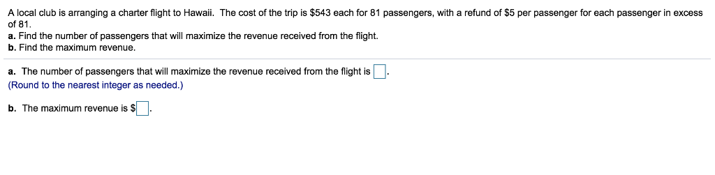 Solved A Local Club Is Arranging A Charter Flight To Hawaii Chegg