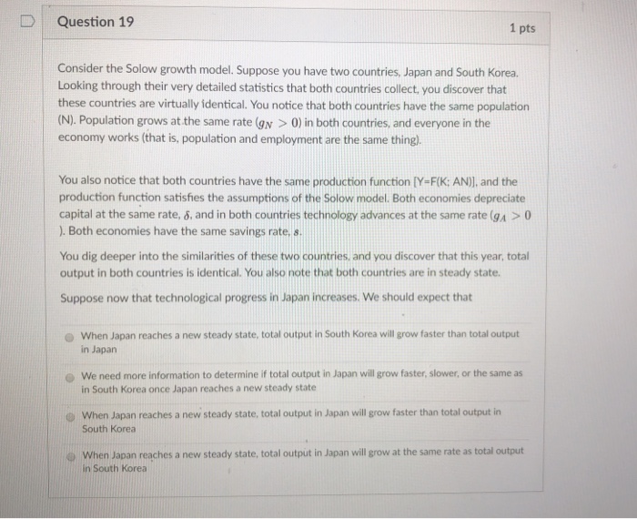 Solved Dquestion Pts Consider The Solow Growth Model Chegg