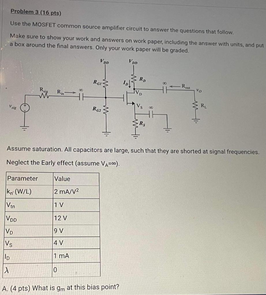 Solved Problem 3 16 Pts Use The MOSFET Common Source Chegg