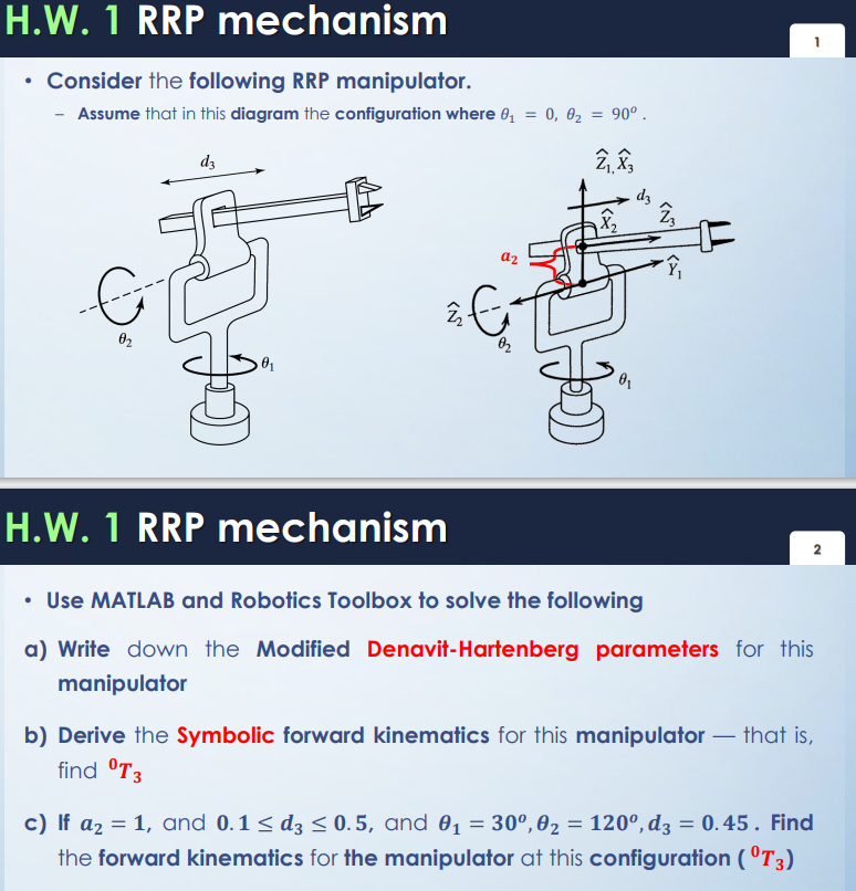 Solved Consider The Following RRP Manipulator Assume Chegg