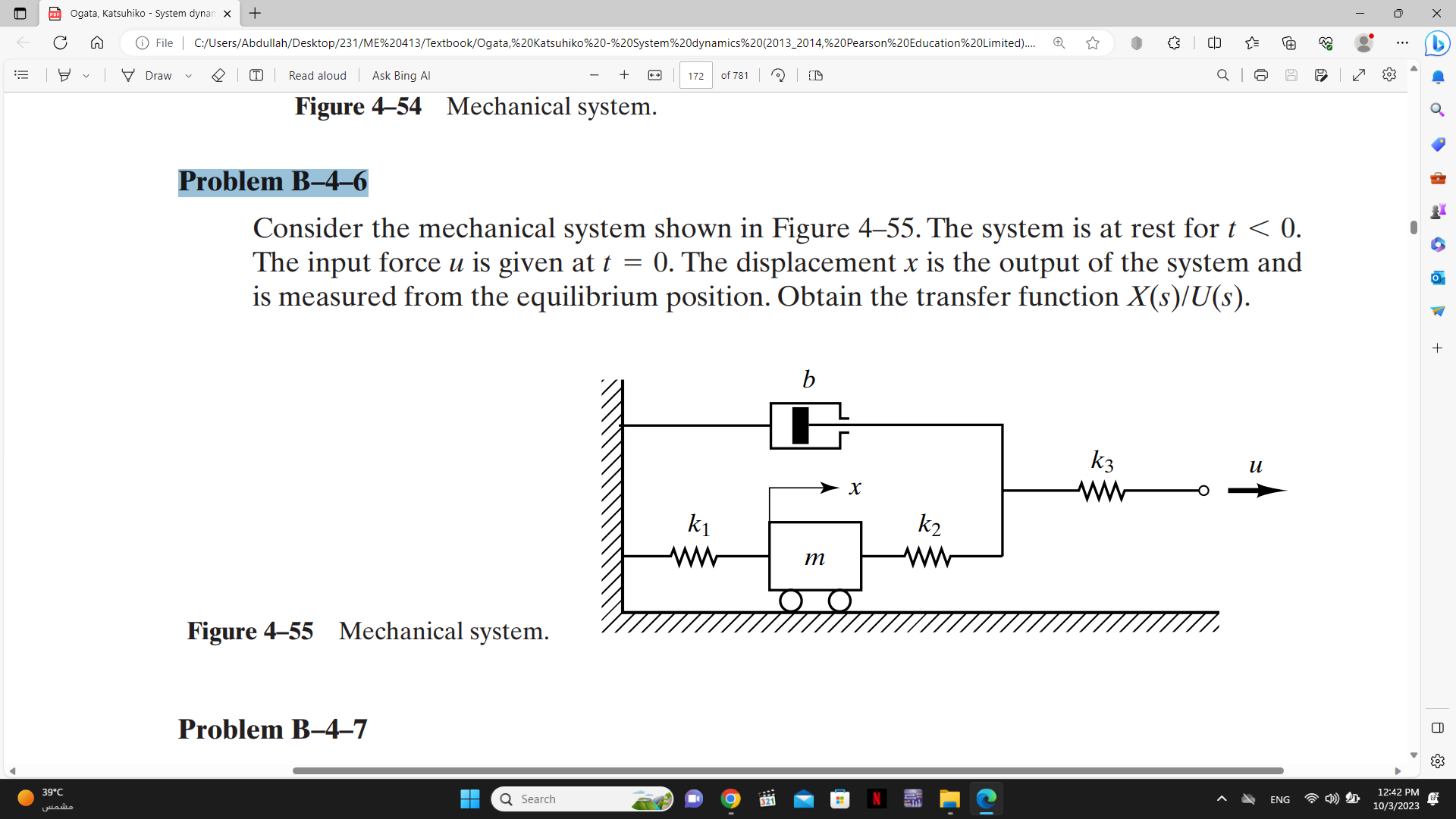 Solved Consider The Mechanical System Shown In Figure 4 55 Chegg