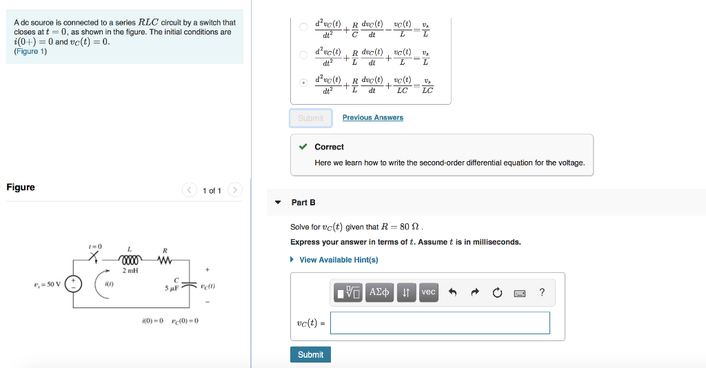 Solved A Dc Source Is Connected To A Series RLC Circuit By A Chegg