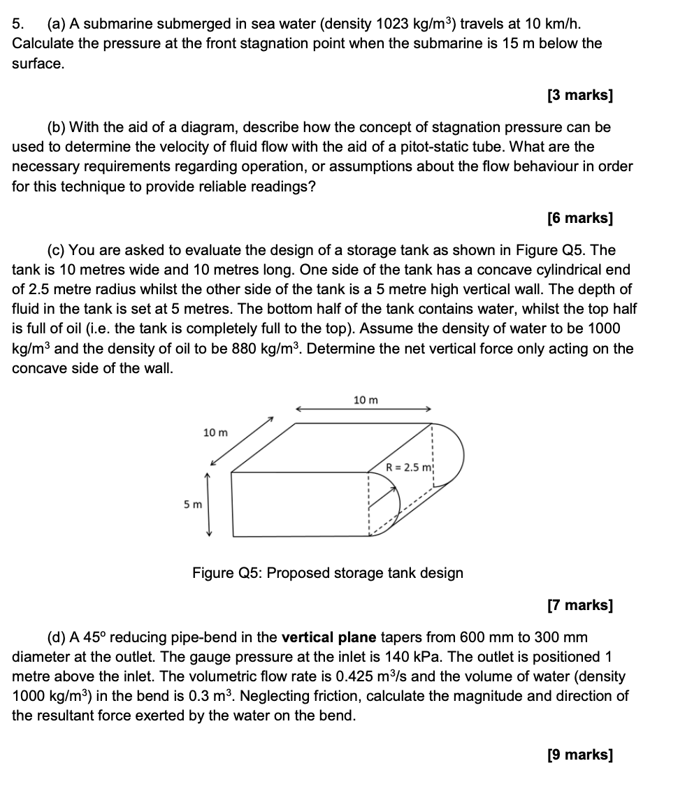 Solved A A Submarine Submerged In Sea Water Density Chegg