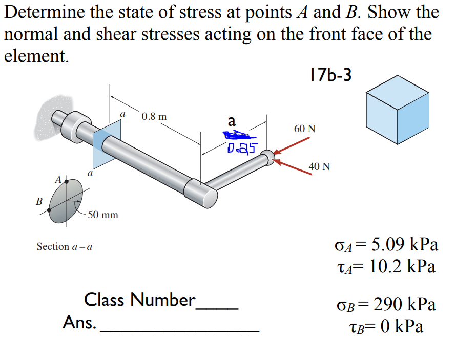 Solved Determine The State Of Stress At Points A And B Show Chegg