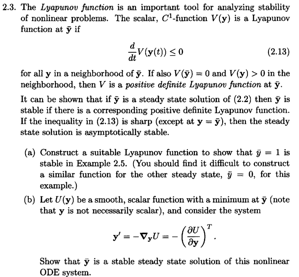 Solved The Lyapunov Function Is An Important Tool For Chegg