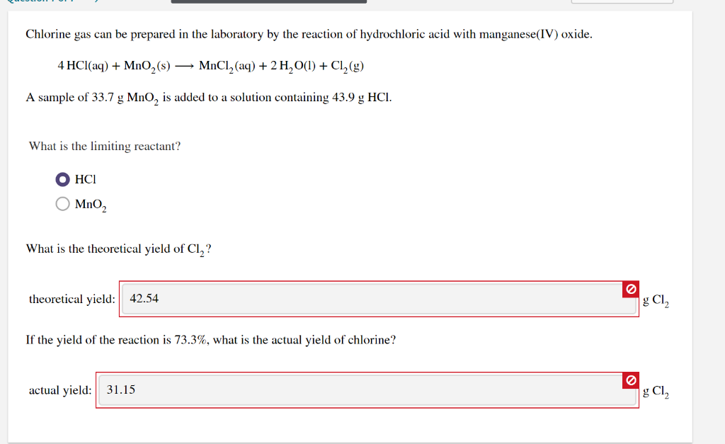 Solved Chlorine Gas Can Be Prepared In The Laboratory By The Chegg