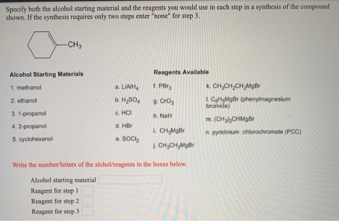 Solved Specify Both The Alcohol Starting Material And The Chegg