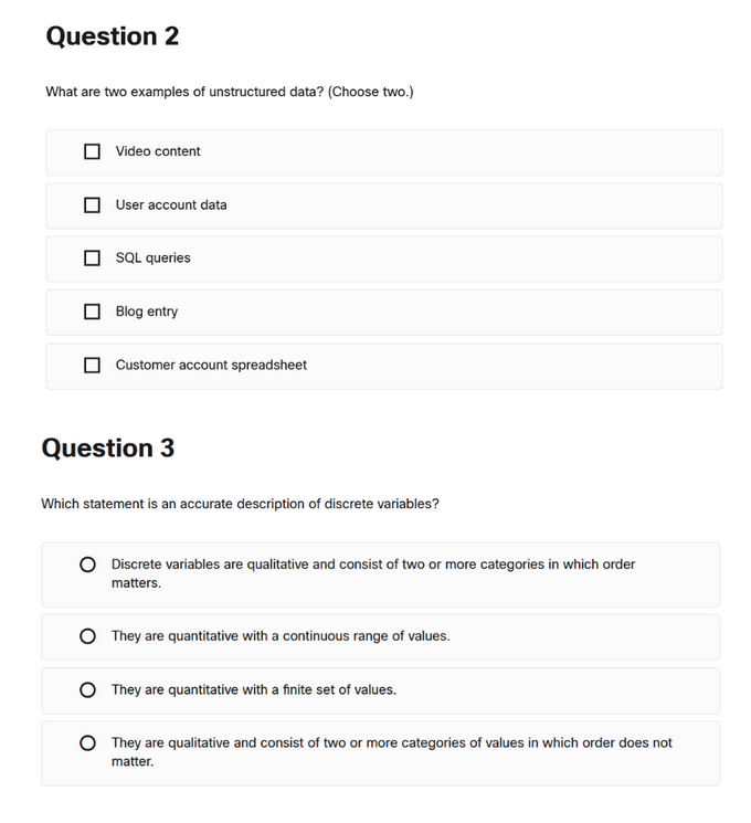 Solved Question What Are Two Examples Of Unstructured Chegg