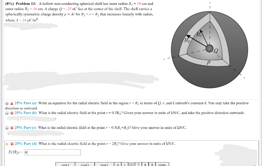 Solved Problem A Hollow Non Conducting Spherical Chegg