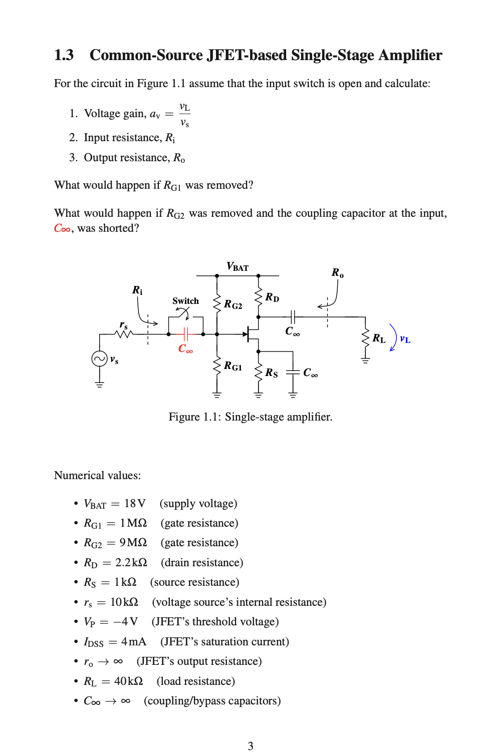 Solved Common Source Jfet Based Single Stage Amplifier Chegg