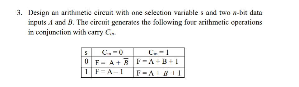 Solved 3 Design An Arithmetic Circuit With One Selection Chegg