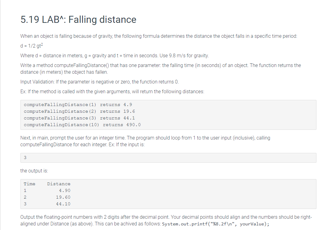 Solved 5 19 LAB Falling Distance When An Object Is Falling Chegg