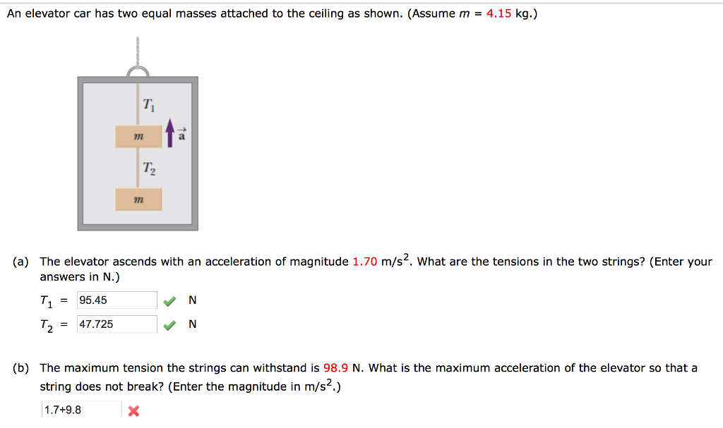 Solved An Elevator Car Has Two Equal Masses Attached To The Chegg