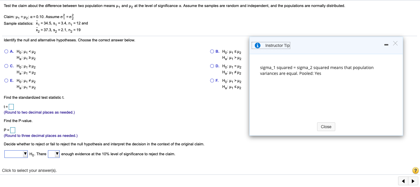 Solved Test The Claim About The Difference Between Two Chegg