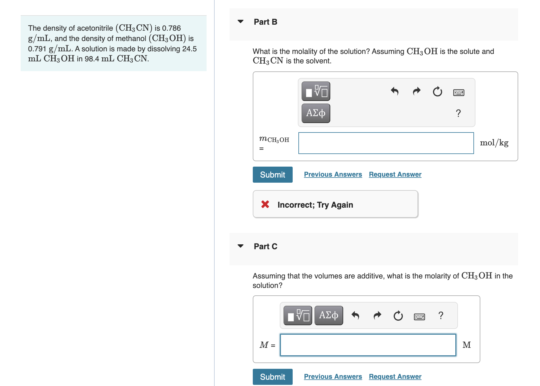 Solved Question The Density Of Acetonitrile CH3CN Is Chegg