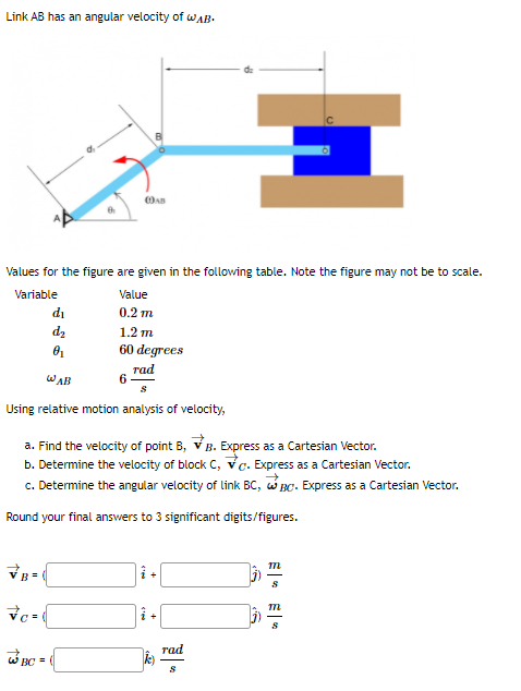 Solved Link AB Has An Angular Velocity Of WAB OAB Values Chegg