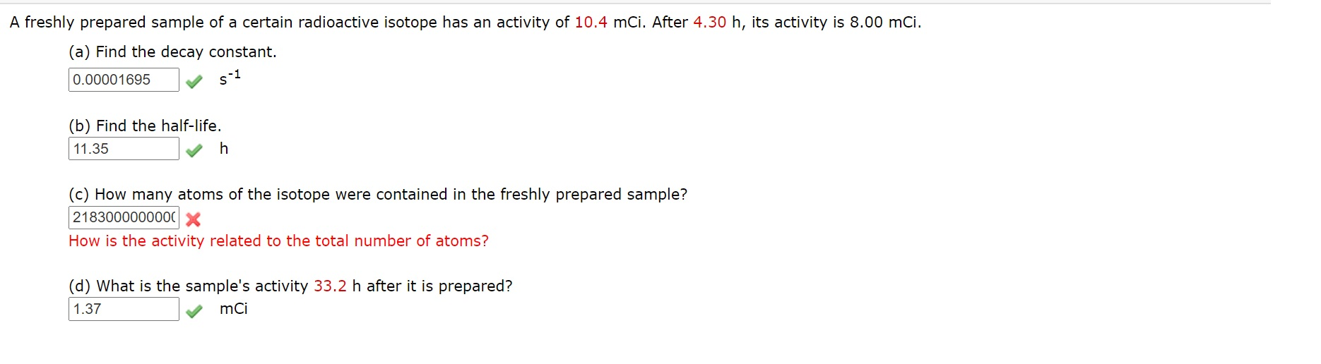 Solved A Freshly Prepared Sample Of A Certain Radioactive Chegg