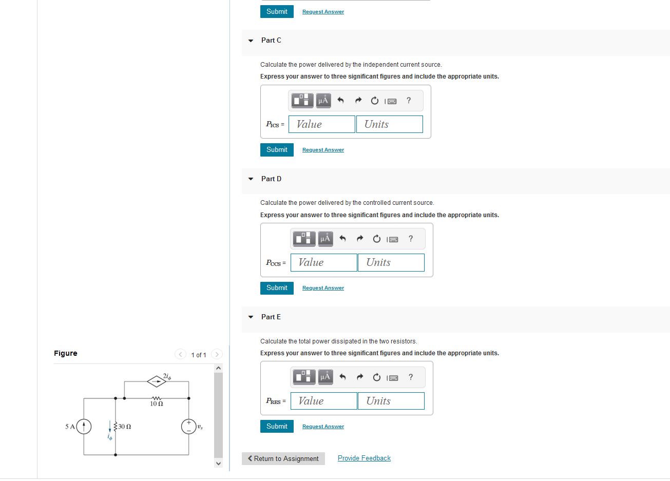 Solved For the circuit in Figure 1 current iϕ is 2 2 A Chegg