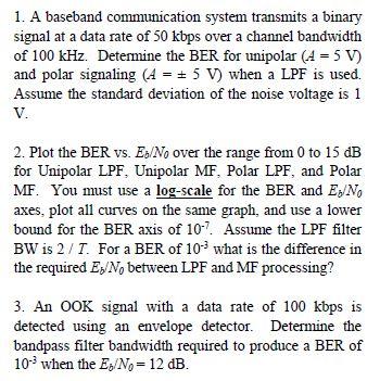 A Baseband Communication System Transmits A Binary Chegg