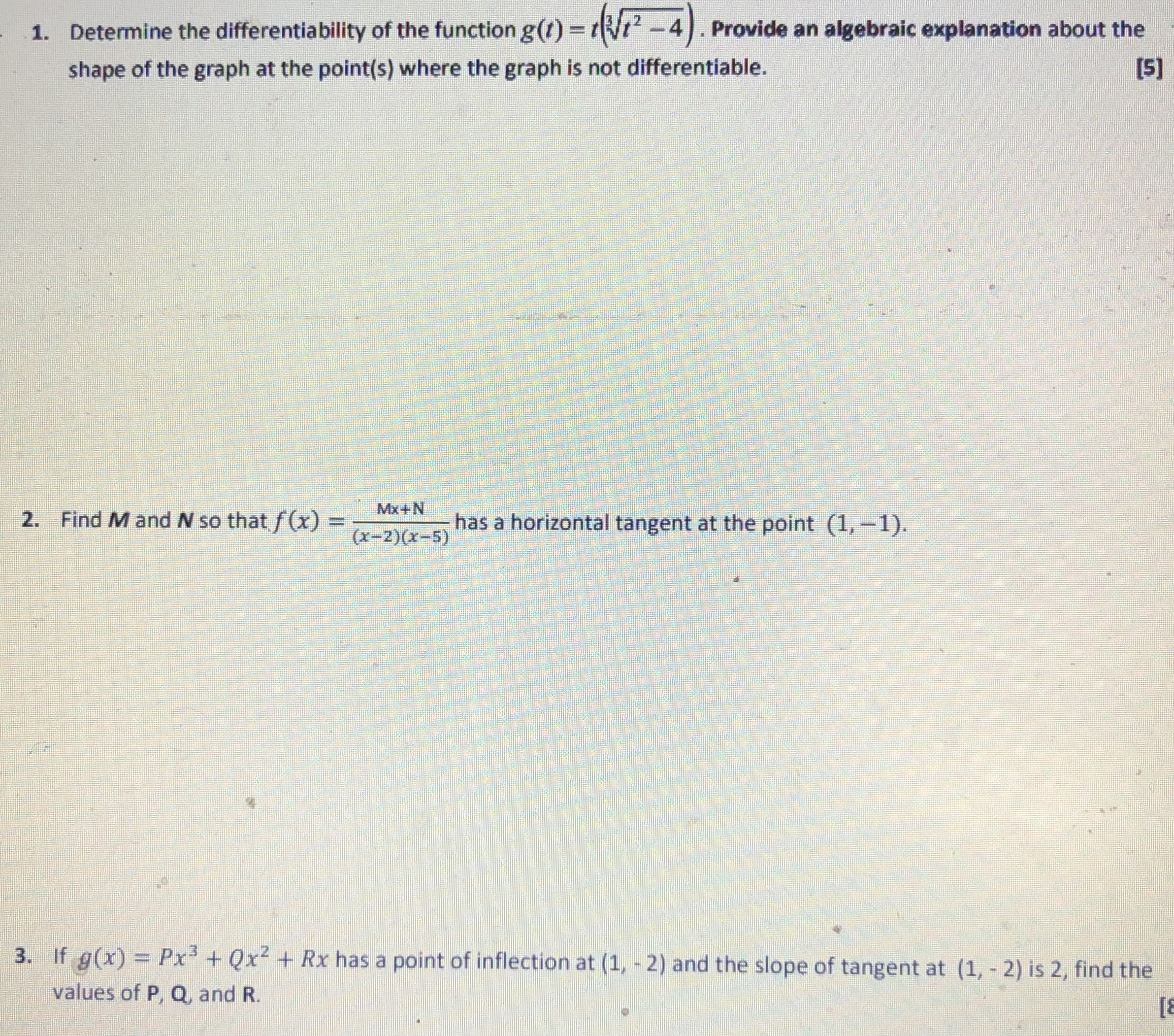 Solved 1 Determine The Differentiability Of The Function Chegg